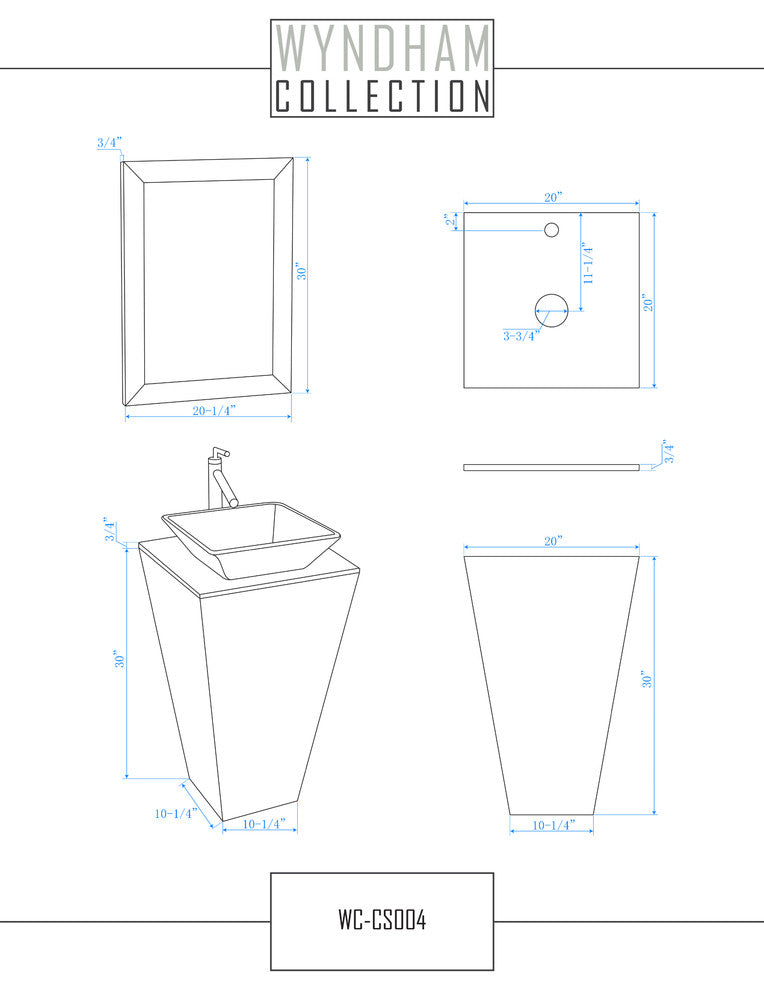 Esprit 20" Gray Pedestal Vanity, White Stone Top, White Marble Sink, 20"