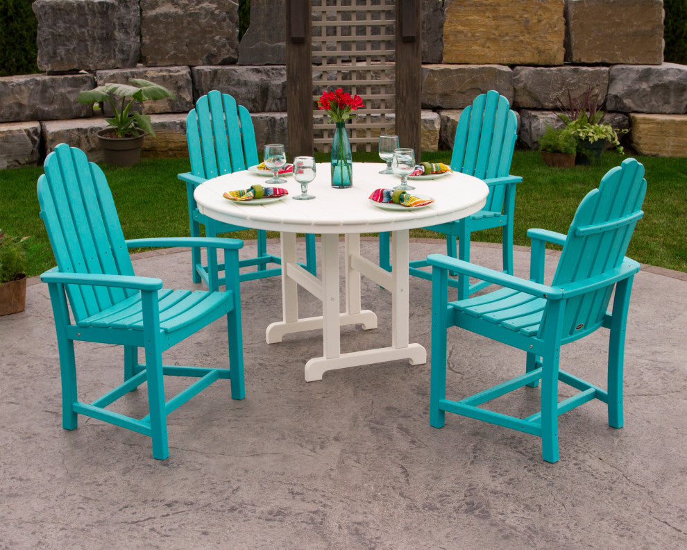 POLYWOOD Classic Adirondack 5-Piece Round Farmhouse Dining Set, Mahogany