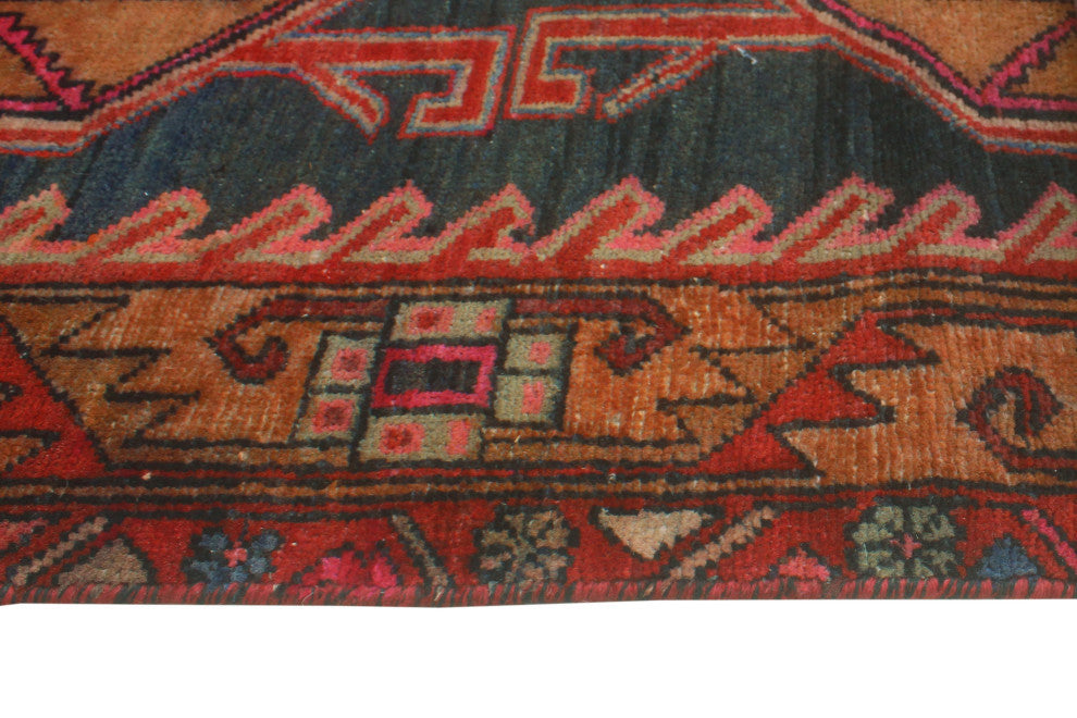 Fine Vintage Distressed Bitanig Charcoal/Rust Runner, 3'4x10'4