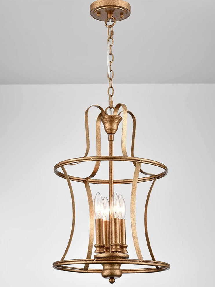 4 Light Farmhouse Chandelier Rust Cage Pendant Light