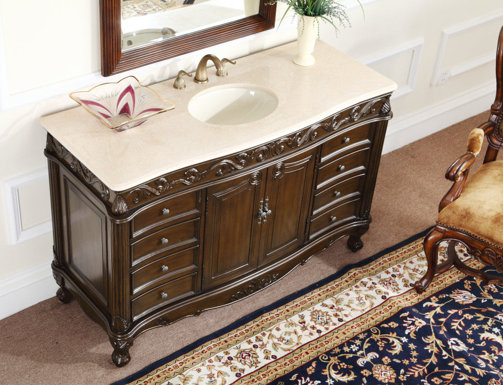 56"� Beckham Cream Marble Top Bathroom Vanity