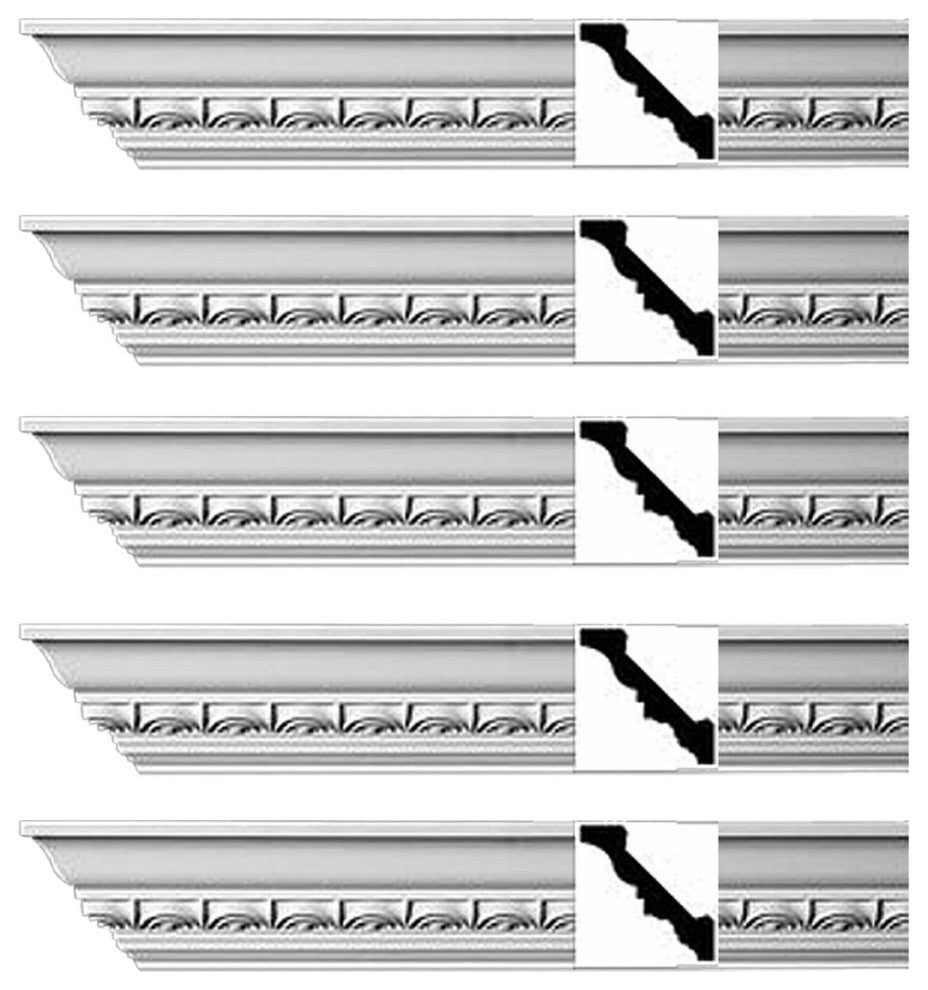 Ornate Cornice White Urethane Bellance Design 5 Pieces Totaling 470" Length