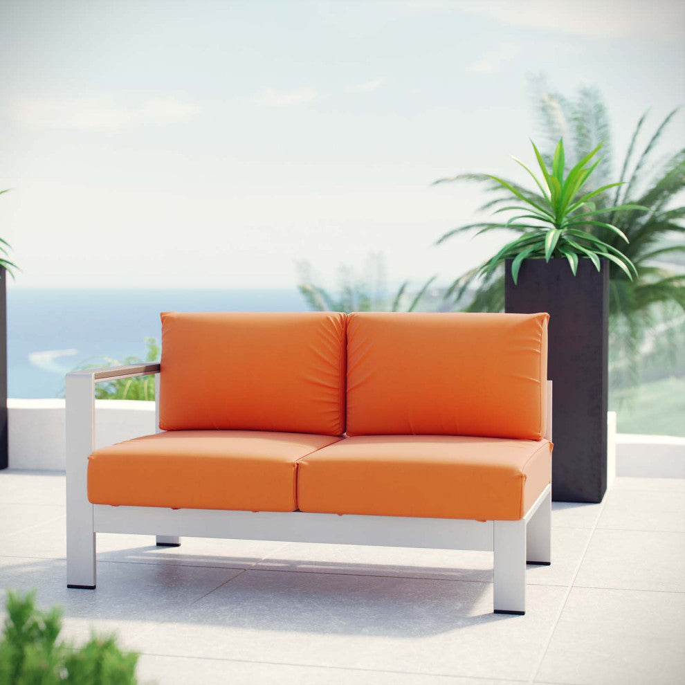 Silver Orange Shore Left-Arm Corner Sectional Outdoor Patio Aluminum Loveseat