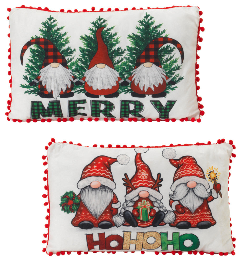 Set of 2, 20" Fabric Holiday Gnome Design Pillows