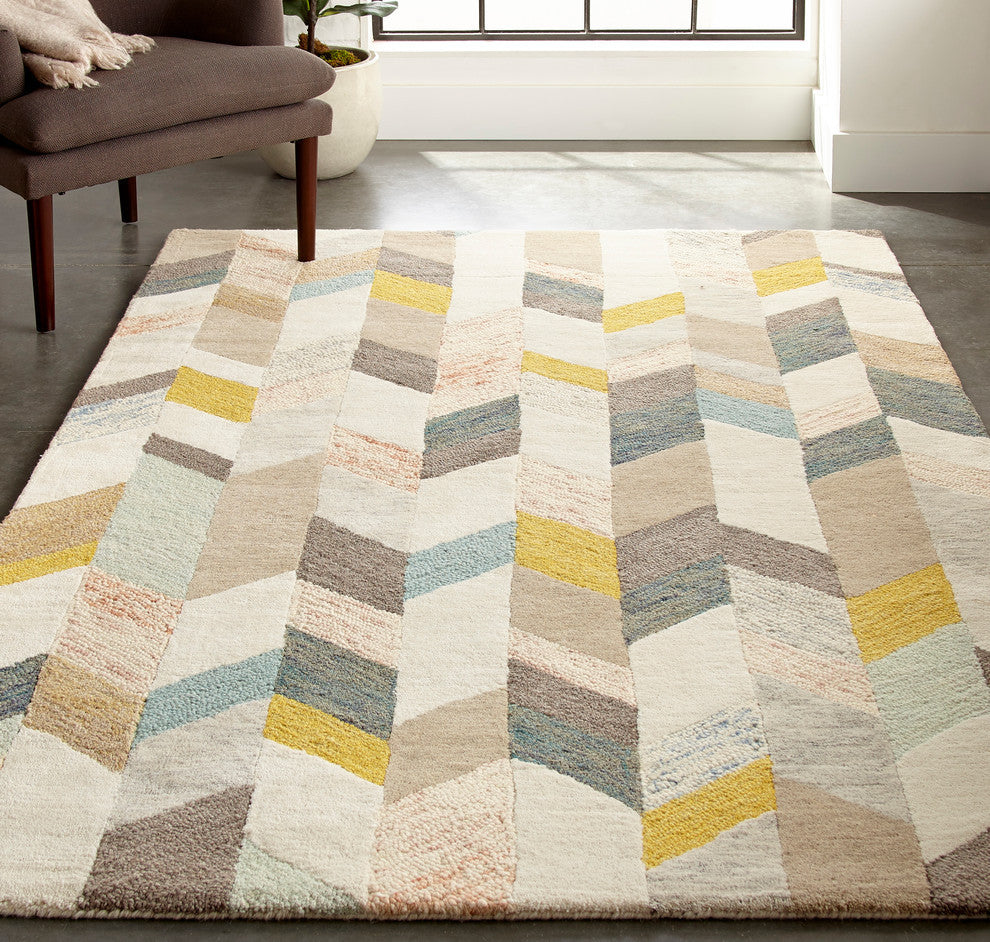 Weave & Wander Oria Tufted Blue/Ivory Rug, Gray/Gold, 5' X 8'
