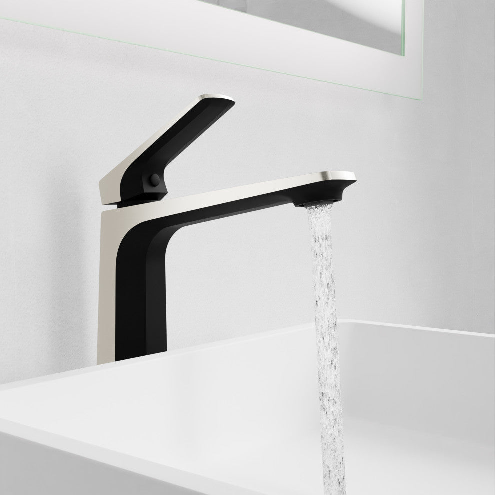1-Handle Bathroom Vessel Sink Faucet, Matte Black and Brushed Nickel