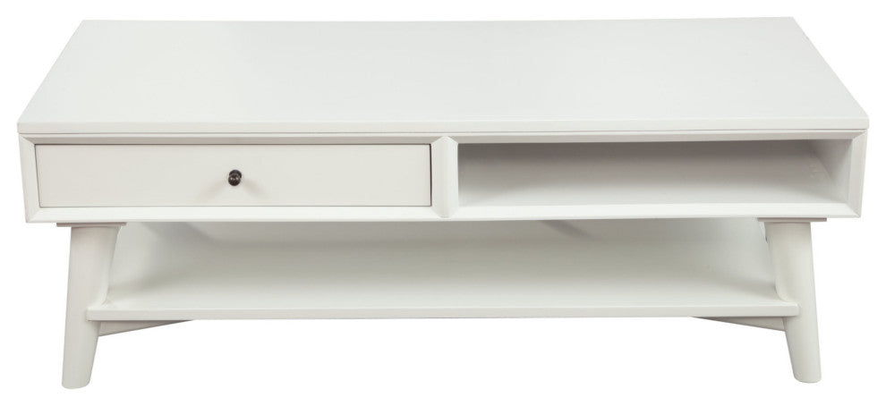 48" White Solid And Manufactured Wood Coffee Table With Drawer