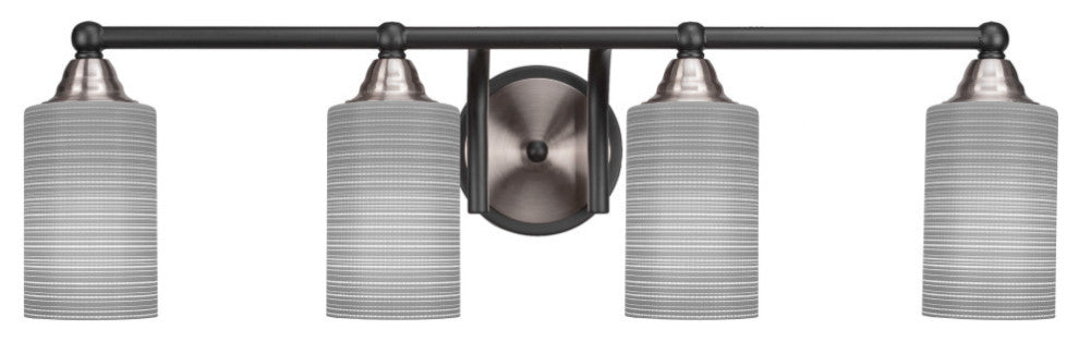 Paramount 4-Light Bath Bar, Matte Black & Brushed Nickel, 4" Gray Matrix Glass