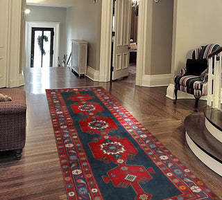 Fine Vintage Distressed Vidal Charcoal/Red Runner, 3'6 x 9'11