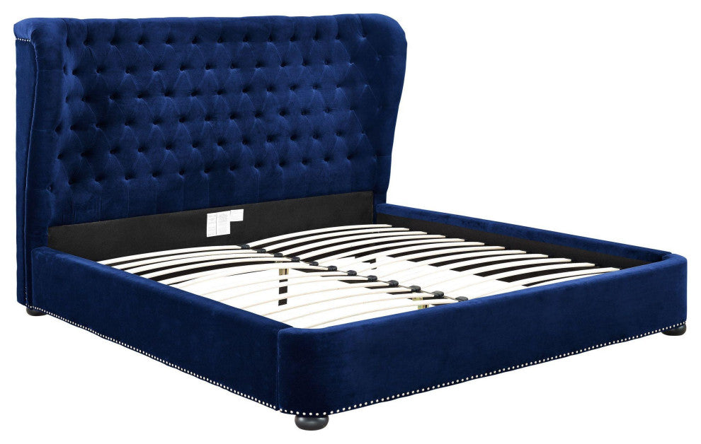 Finley Blue Velvet Bed, King Size