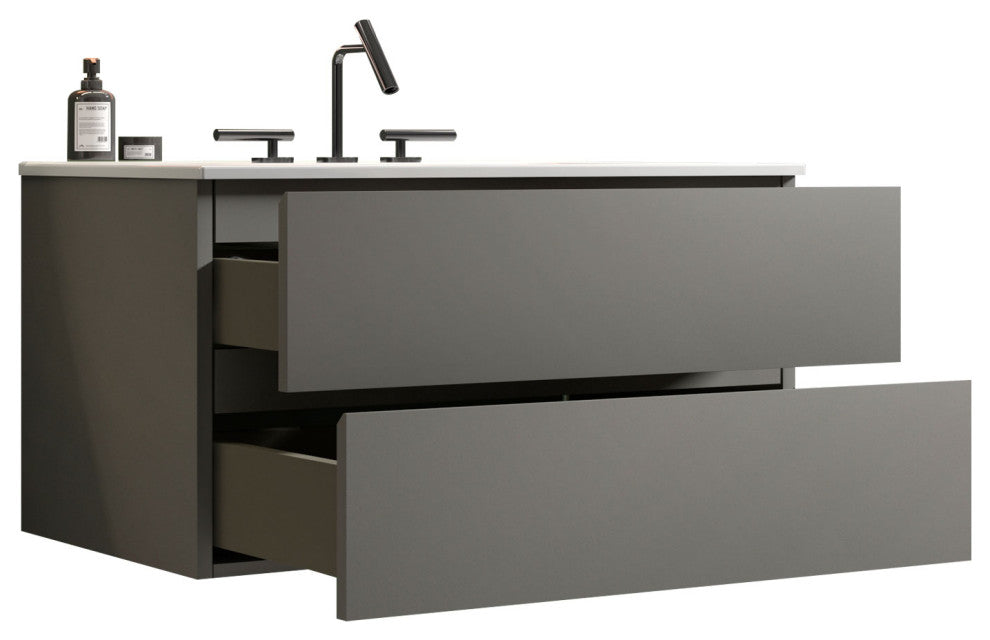 Wall-Mounted Bathroom Vanity Set with Ceramic Sink, Gray, 36"