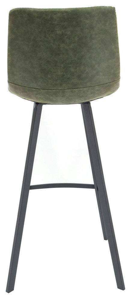 LeisureMod ES29G2 Elland Leather Bar Stool With Iron Legs & Footrest Set of 2