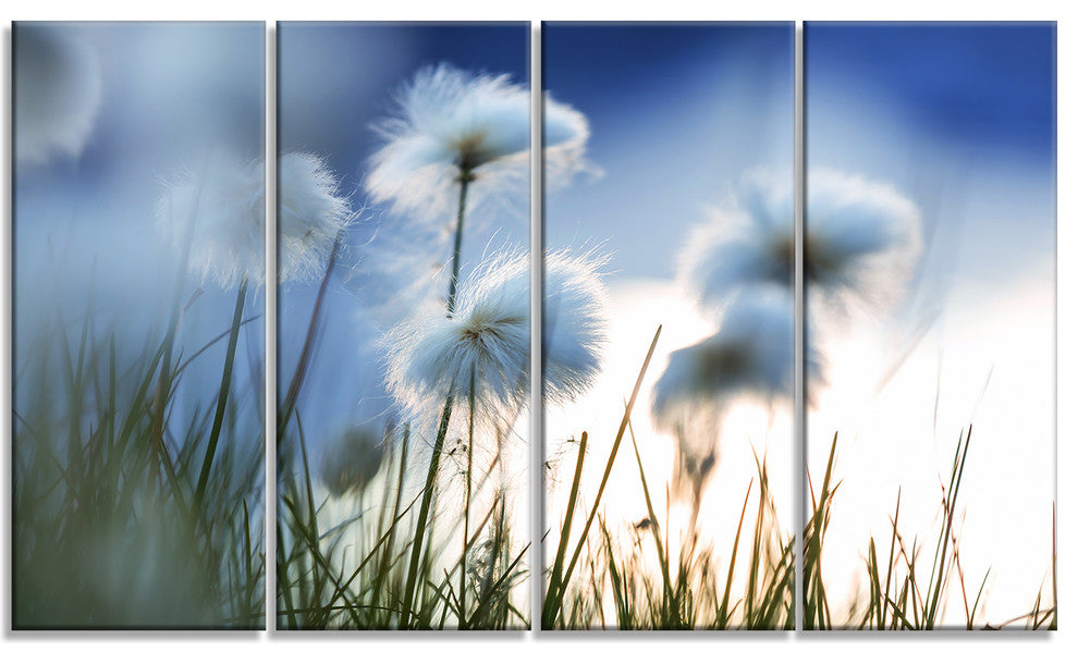 Beautiful Polar White Flowers, Floral Canvas Art Print, 48"x28", 4 Panels