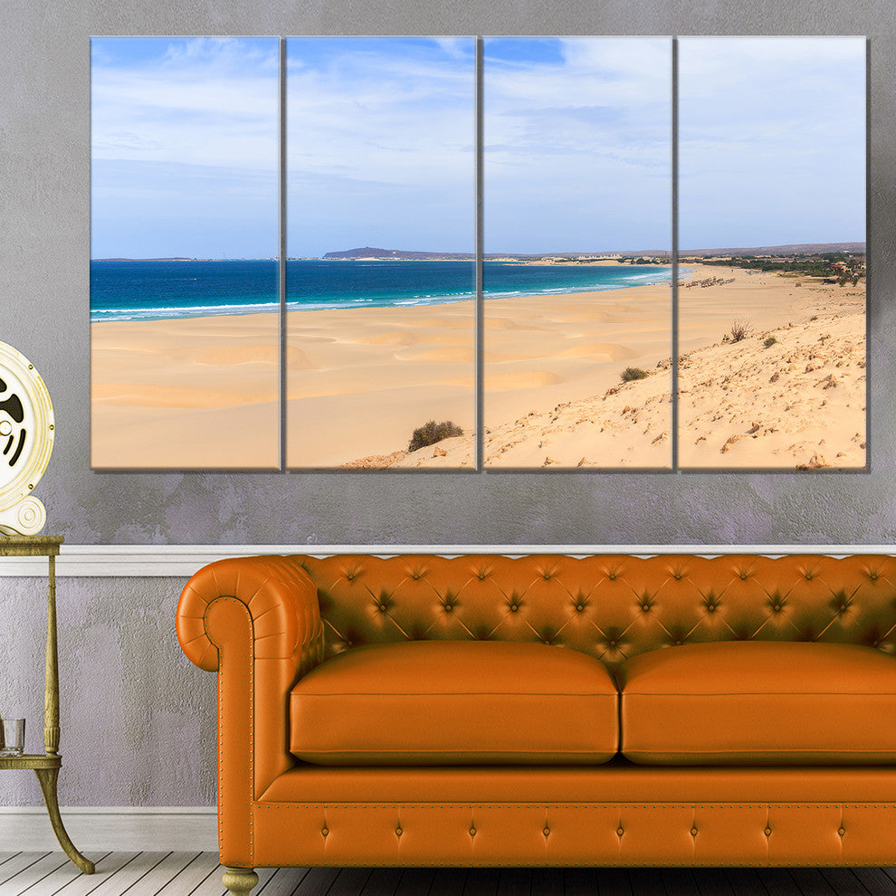 Sea and Clouds in Blue Sky, Seashore Canvas Art Print, 48"x28", 4 Panels