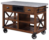 ACME Kailey 2-Drawer Wooden Kitchen Cart with 2 Shelves in Antique Oak