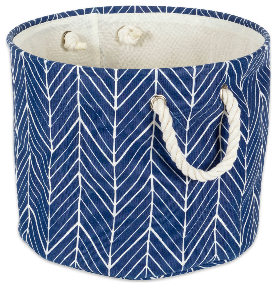 Polyester Bin Herringbone Nautical Blue Round Small 9"x12"x12"