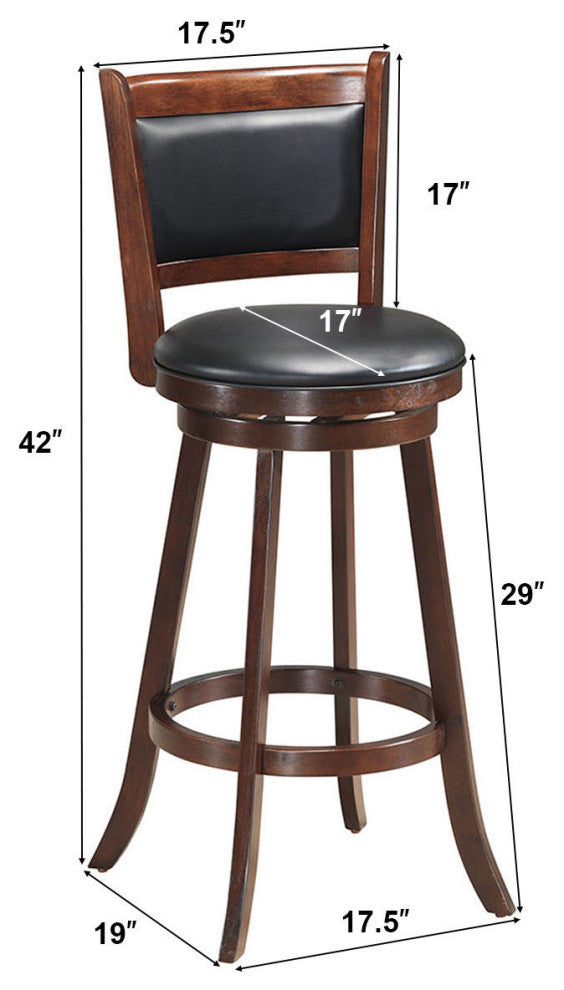 Costway Set of 2 29'' Swivel Bar Height Stool Wood Dining Chair Seat Espresso