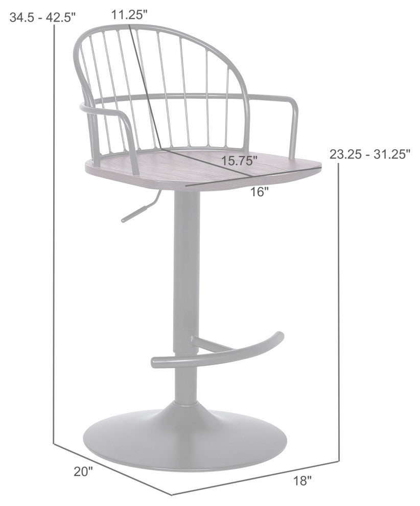 Edward Adjustable Wood and Metal Barstool, Black