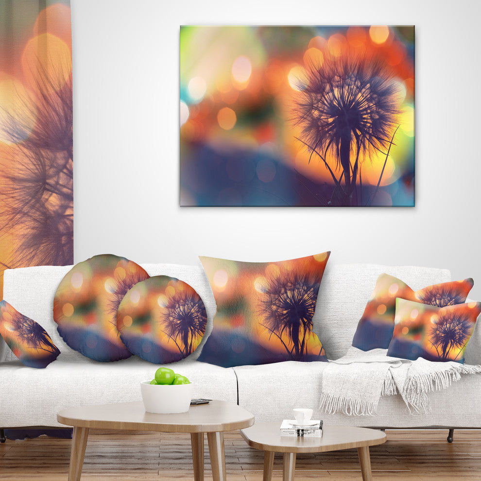 Dandelion Flower On Orange Background Floral Throw Pillow, 18"x18"
