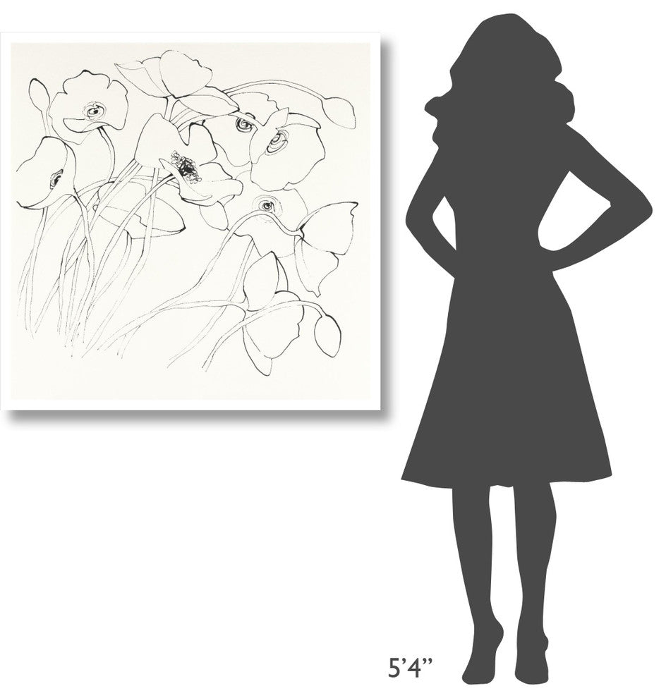 "Black Line Poppies II" Digital Paper Print by Shirley Novak, 38"x38"