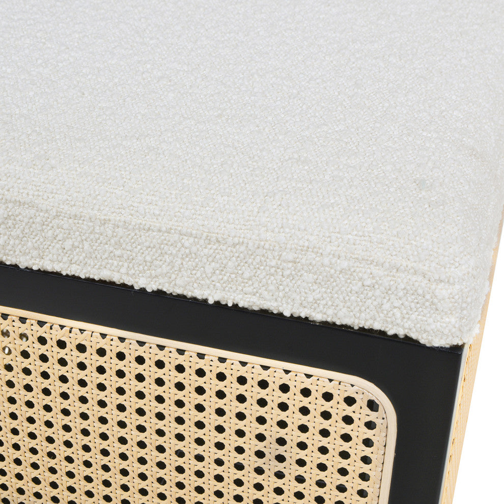 Nina 18" Cane Webbing Cube Ottoman, Ivory White