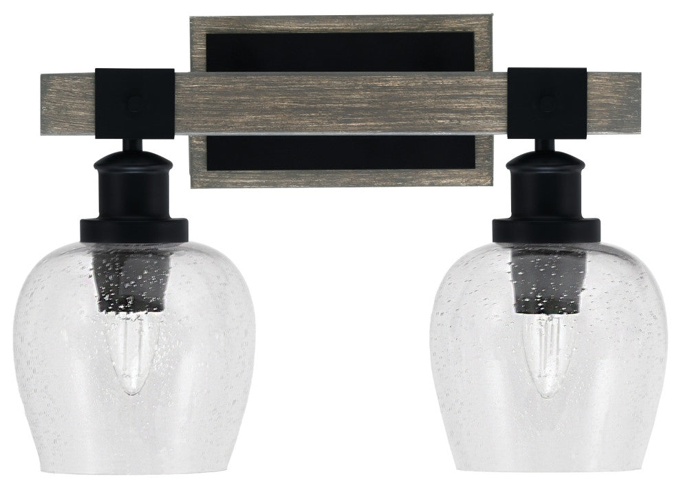 Tacoma Bath Bar Matte Black & Painted Distressed Wood-Look 6" Clear Bubble