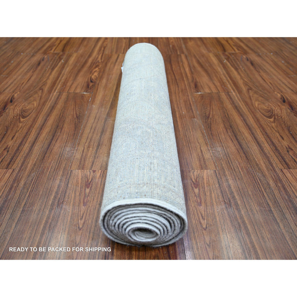 White Wash Peshawar Soft Wool Hand Knotted Runner Oriental Rug, 2'8"x11'