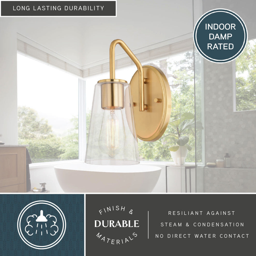 Beverly 1 Light Gold Muted Brass Bathroom Vanity Wall Sconce Fixture Clear Glass