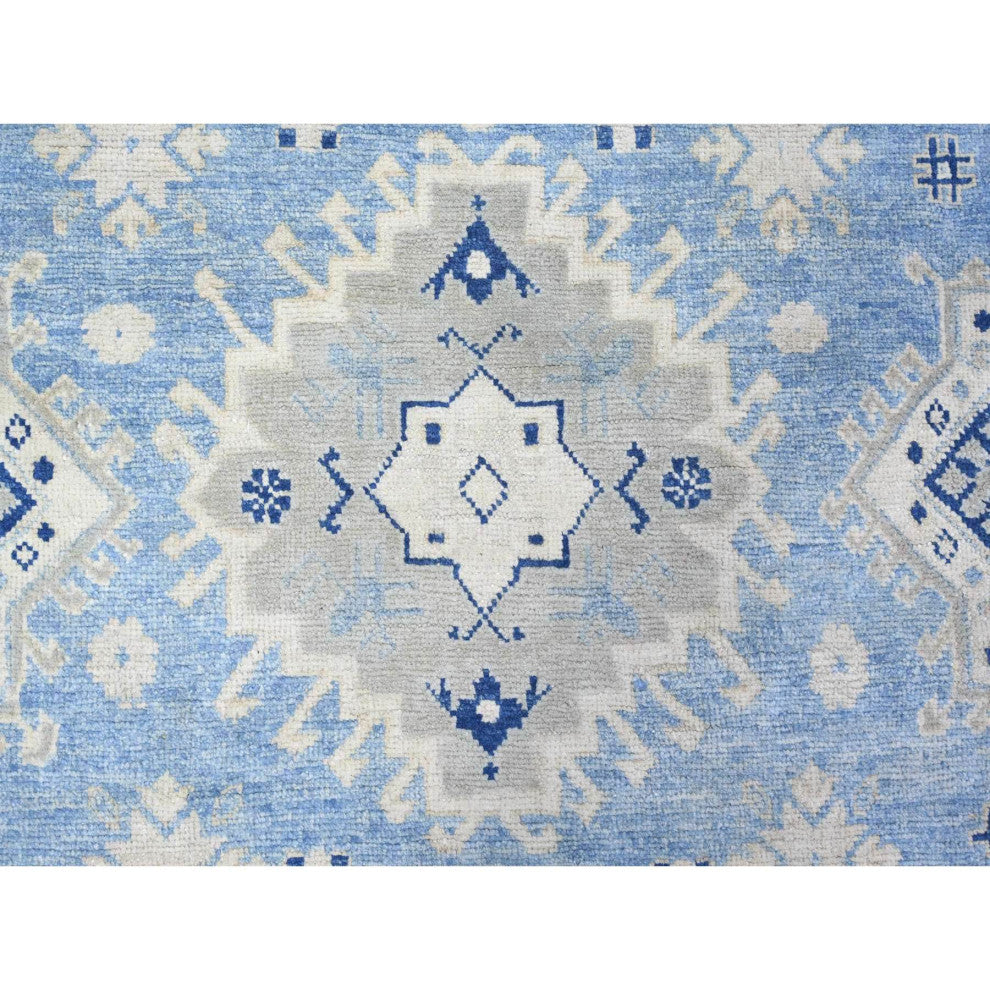 Beau Blue Vintage Look Kazak Hand Knotted Wool Oversized Rug 12'1"x17'4"