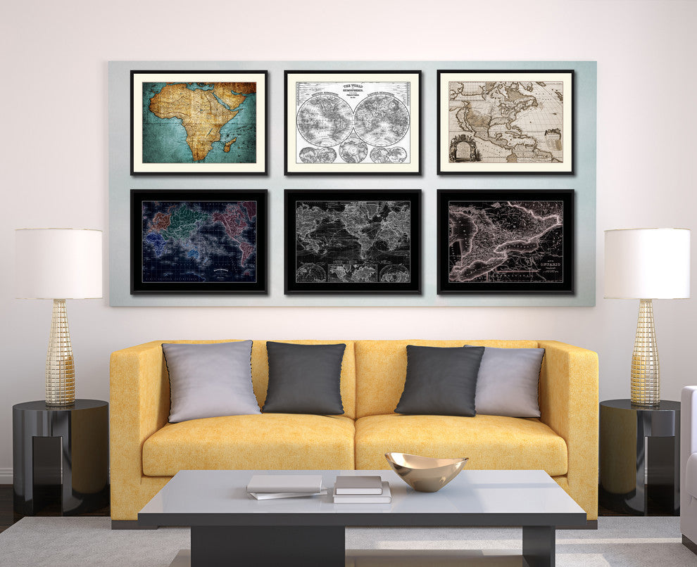 Ontario, Canada Vivid Sepia Map Print On Canvas With Black Frame, 28" X 37"