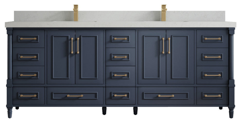 Aberdeen 84 Double Sink Bath Vanity in Hale Navy Blue  2" Carrara Quartz