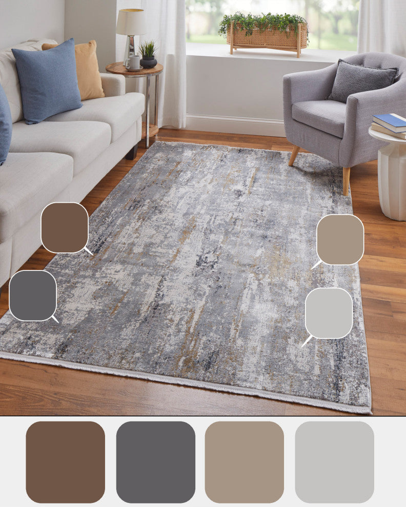Weave & Wander Lindstra Gradient Watercolor Rug, Ivory/Gray, 9'9"x13'2"