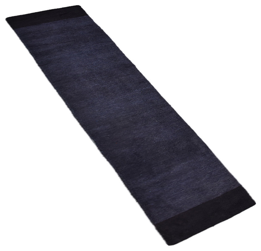 HAND KNOTTED LOOM SILK ECO-FRIENDLY RUG-Runner,Charcoal Black, Contemporary
