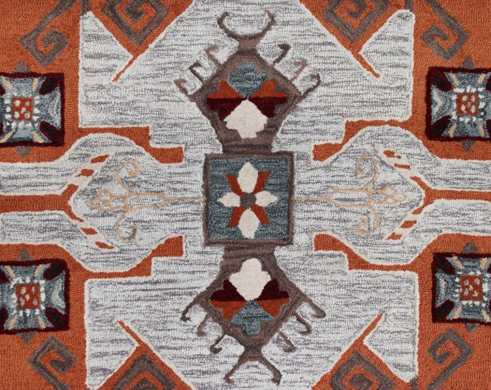 6" Round Terracotta Tribal Area Rug