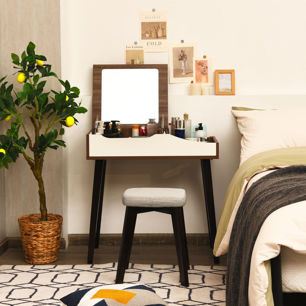Costway Vanity Table Set W/ Flip Top Mirror Dressing Makeup Study Padded Stool