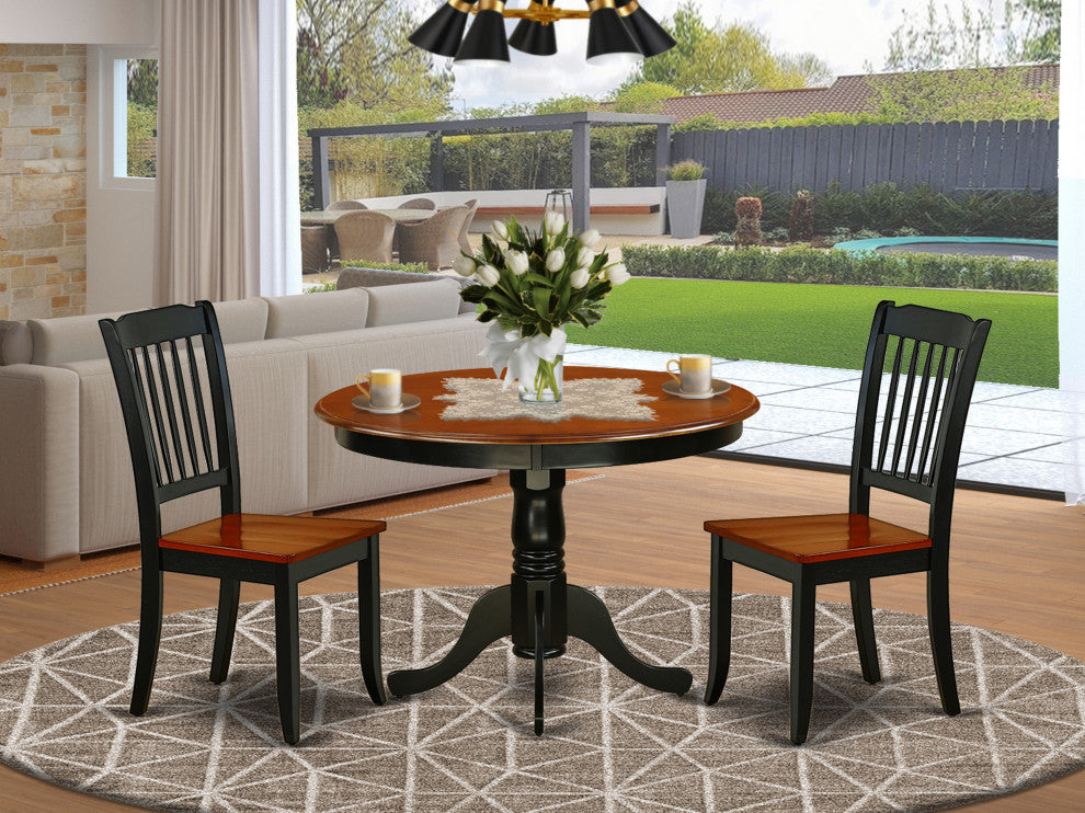 Hlda3-Bch-W 3Pc Round 42"Table And 2 Vertical Slatted Chairs