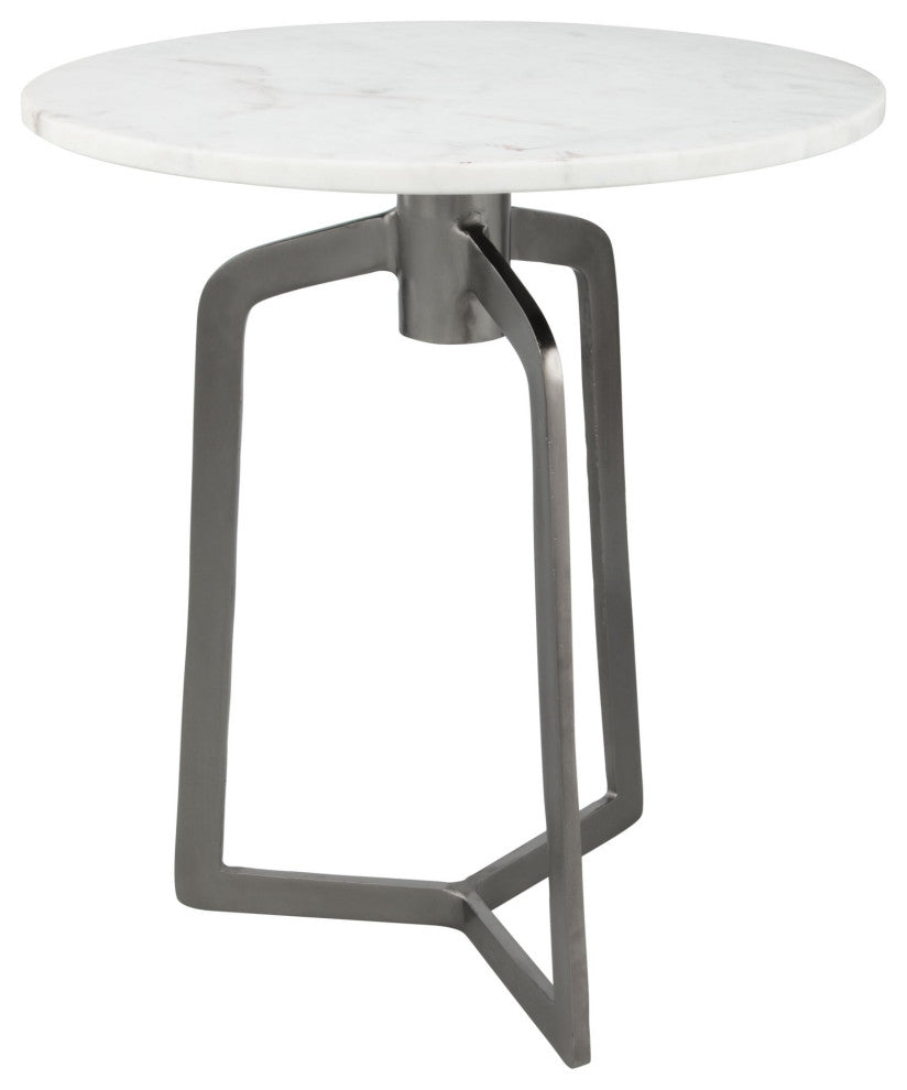 Sofa Side Table, Round, Artificial Marble, Aluminum Metal, White, Black, Lounge