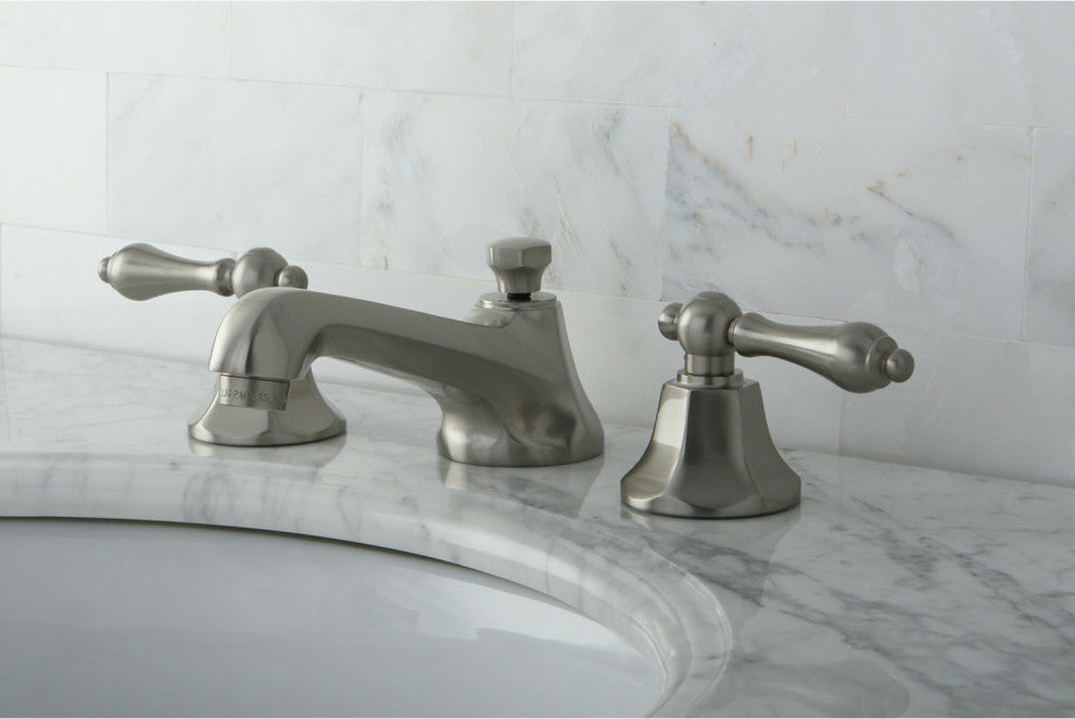 Kingston Brass Widespread Bathroom Faucet With Brass Pop-Up, Brushed Nickel