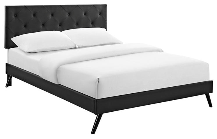 Terisa Full Vinyl Platform Bed With Round Splayed Legs, Black