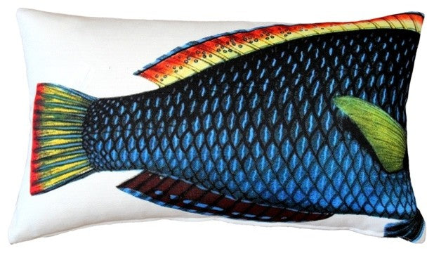 Pillow Decor - Blue Wrasse Fish Pillow 12 x 20
