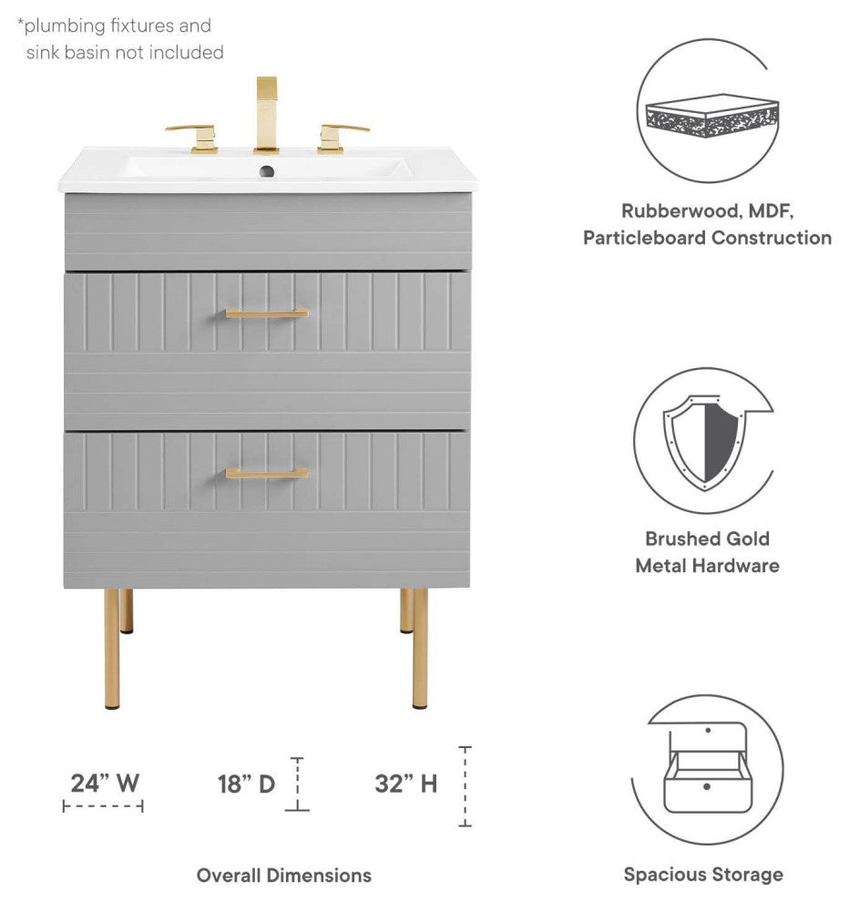 Daybreak 24" Bathroom Vanity Cabinet, Sink Basin Not Included, Light Gray