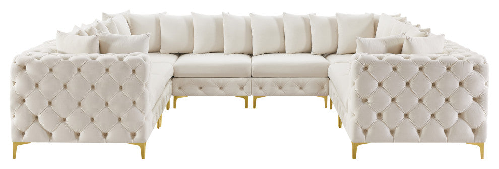 Tremblay Velvet Upholstered 8-Piece Modular U-Shaped Sectional, Cream