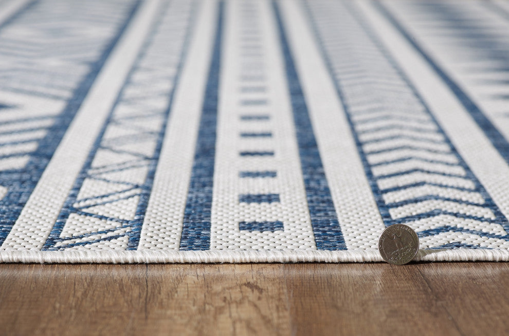 Provo Natura Indoor/Outdoor Coastal Area Rug, Ivory/Blue, 2'7" X 3'11"