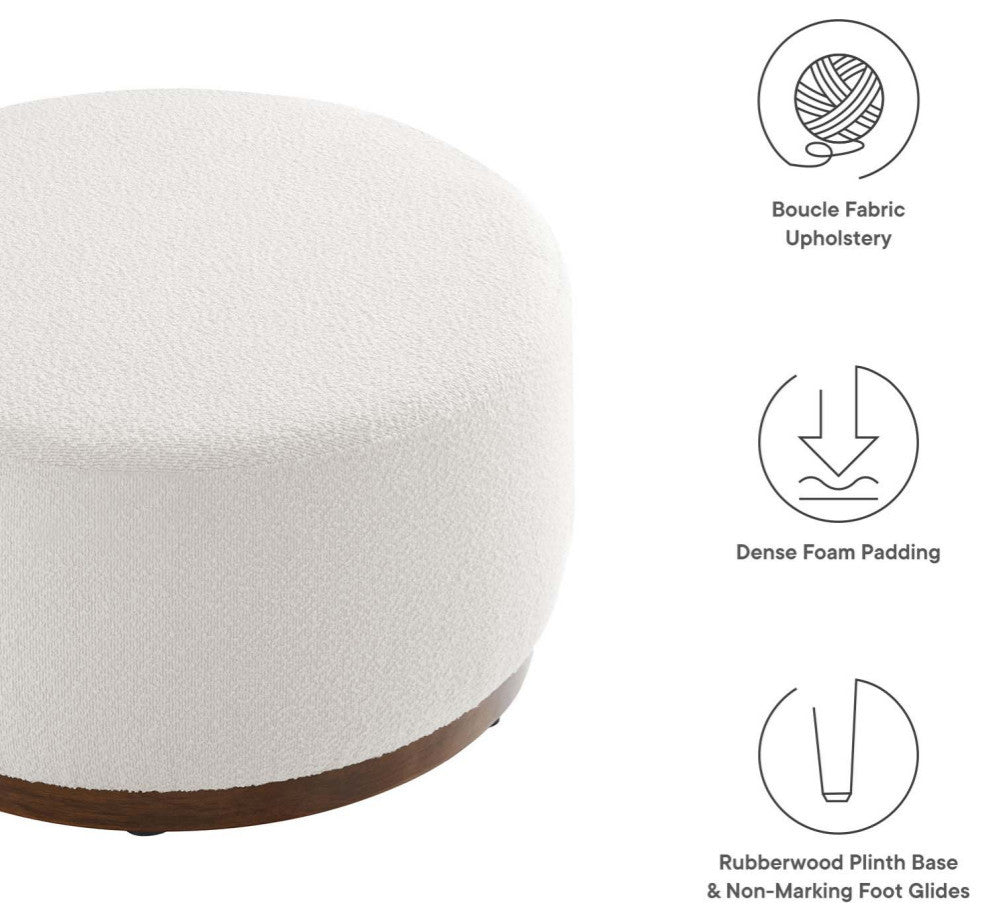 Tilden Large 29" Round Boucle Upholstered Ottoman, Cloud Walnut