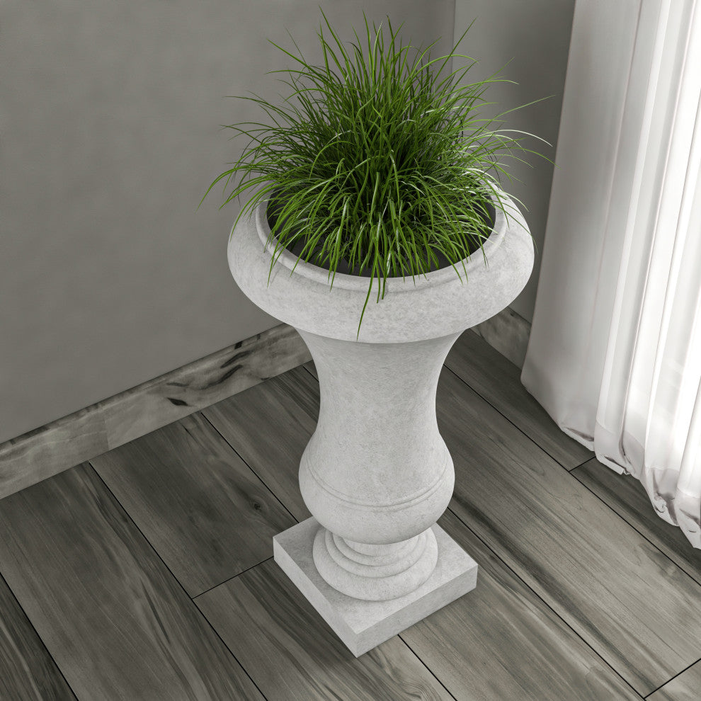 Daisy Fiberstone Urn Planter for Indoor and Outdoor, White