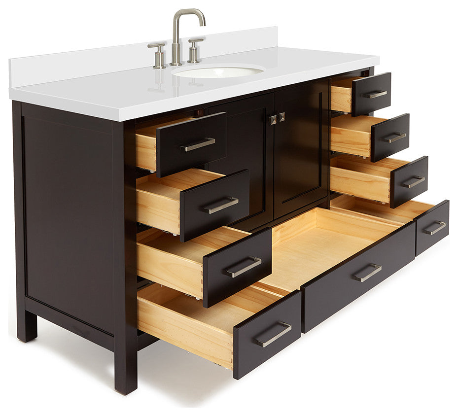 ARIEL Cambridge 61" Single Oval Sink Bathroom Vanity Espresso With Quartz Top