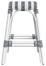 Company Robias Rectangular Rattan 24.5 Counter Stool, White and Navy Stripe