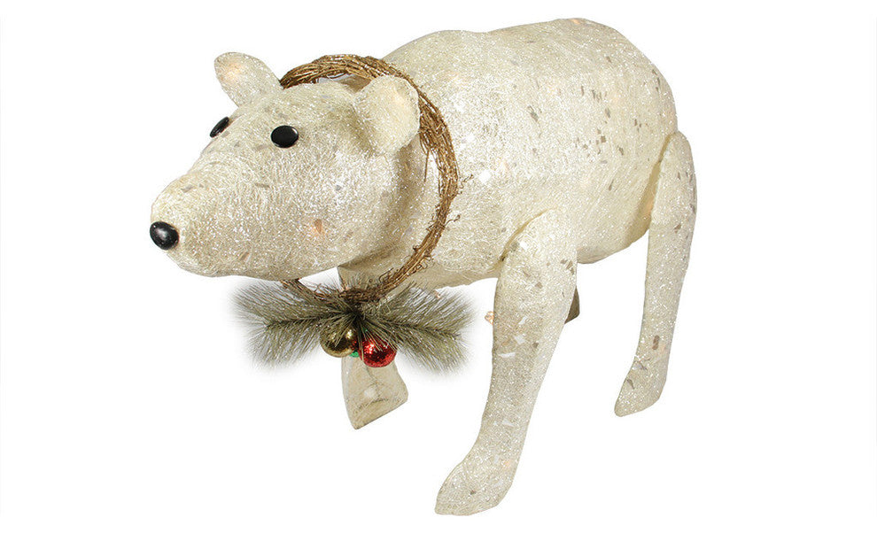 31" Lighted Sparkling Sisal Baby Polar Bear Christmas Yard Art Decoration