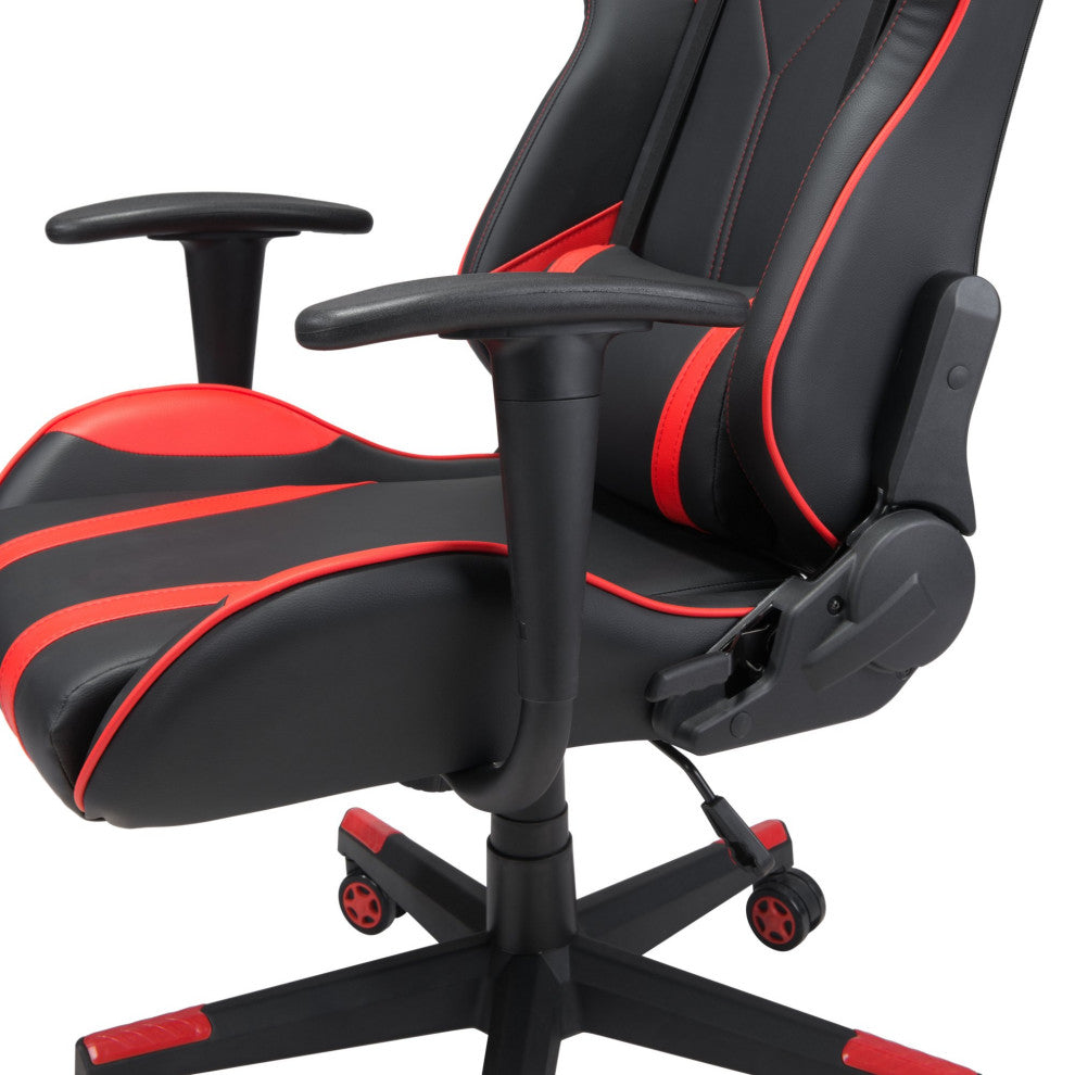 Computer Work Gaming Chair, Faux Vinyl Leather, Black, Red, Home Office