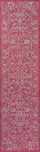 Tela Boho Textured Weave Floral Indoor/Outdoor Rug, Fuchsia/Light Gray, 2 X 8